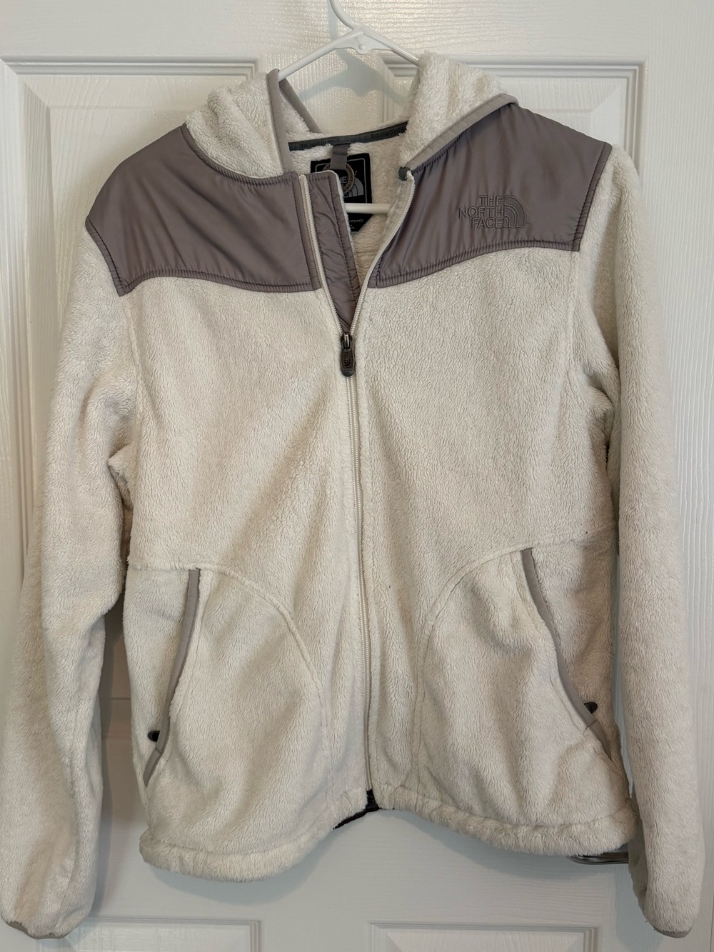 The North Face White and Gray Hooded Fleece Jacket